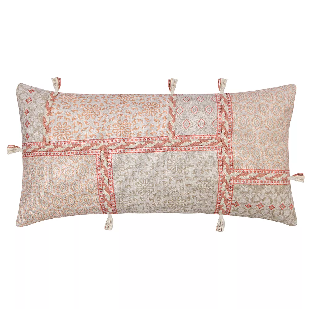 Sonoma Goods For Life® Coral & Tan Block Print Ultimate Feather Fill Tasseled Throw Pillow 1 Sonoma Goods For Life® Coral & Tan Block Print Ultimate Feather Fill Tasseled Throw Pillow